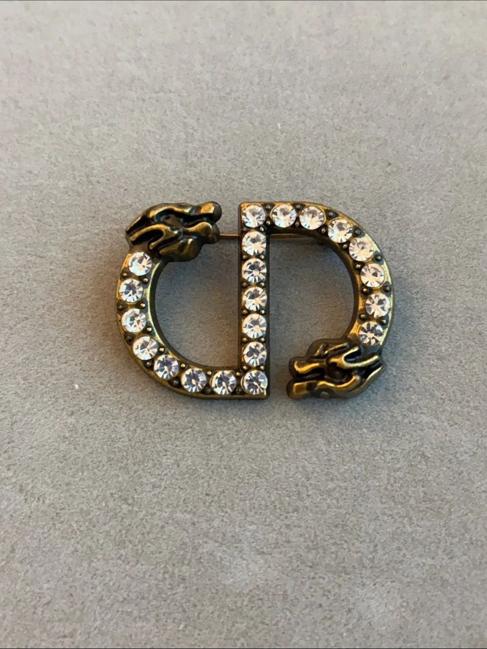 Crystal Embellished Brooch in Antique Gold